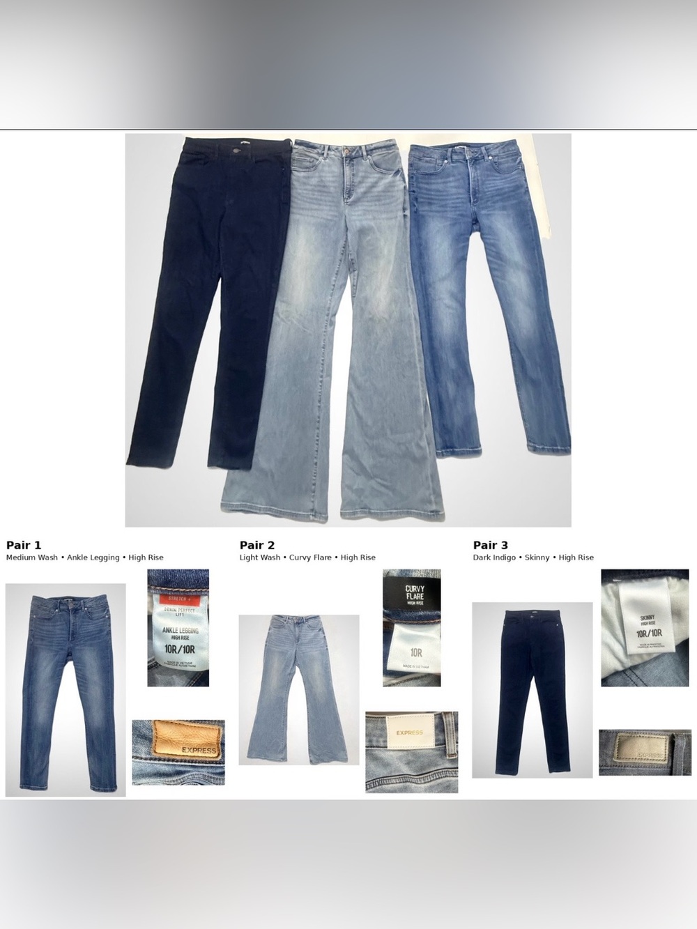 Express Jeans Size 10R Lot of 3 High Rise Skinny Flare Ankle